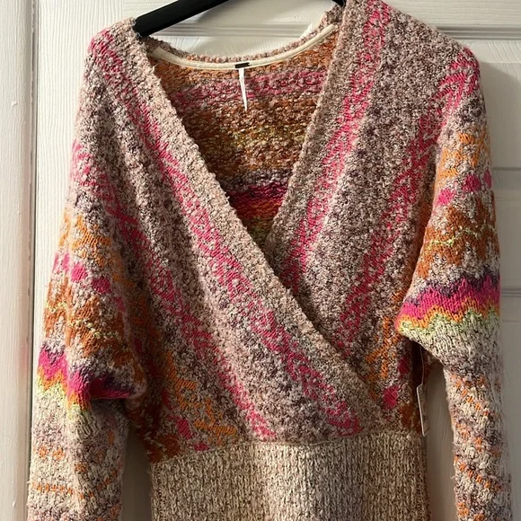 NWT Free People Forever Fair Isle Strawberry Knit Wrap Sweater Dress Small - Picture 5 of 10